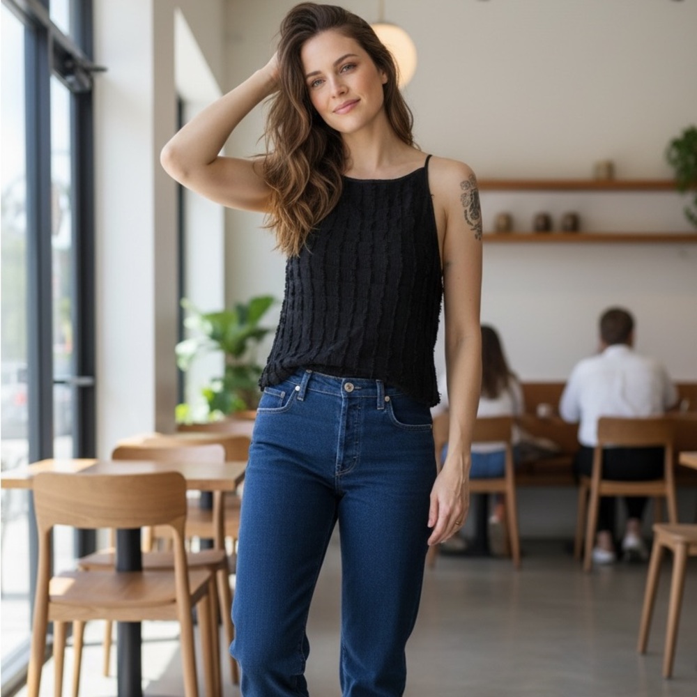 Club Monaco Black Textured Standard Fit Tank Top Shirt M